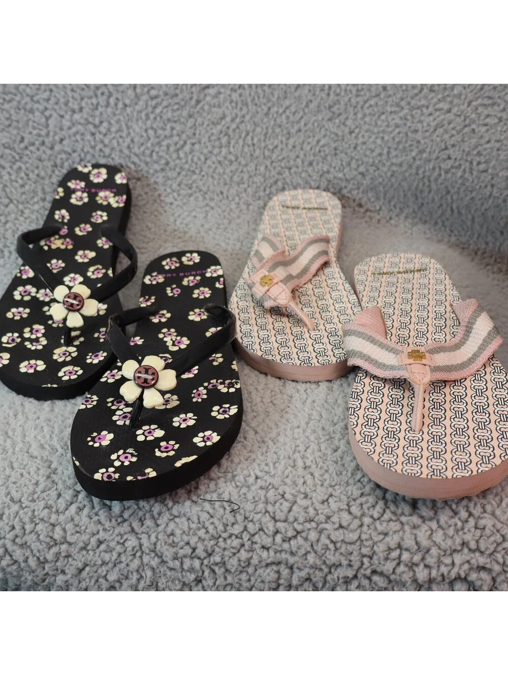 Tory Burch Flip Flops sz 7, 2 pc Lot Thong Sandals Floral